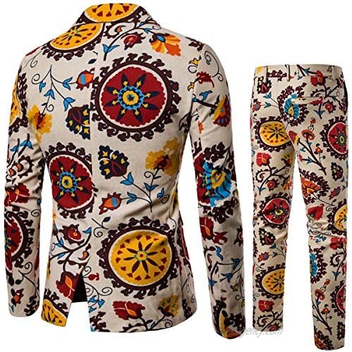 Men's 2 Pieces Floral Suits Silm Fit Outfit One Button Lapel Suit Blazer Pants