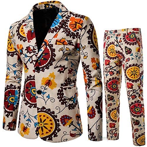 Men's 2 Pieces Floral Suits Silm Fit Outfit One Button Lapel Suit Blazer Pants