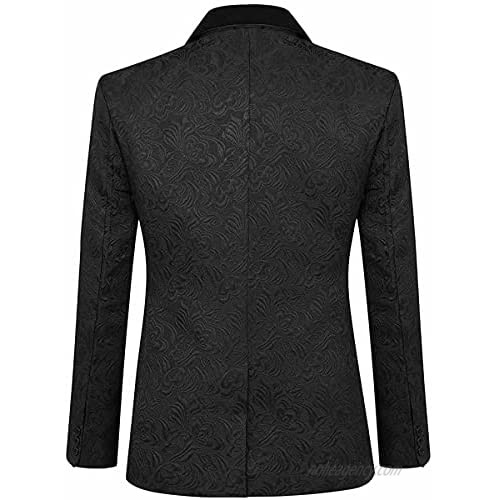 Men's 3 Piece Suit Slim Fit Jacquard Tuxedo One Button Shawl Collar Jacket Vest & Trousers Business Blazer