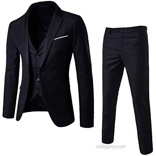 Men'S 3 Pieces Black Elegant Suits With Pants Slim Fit Single Button Party Formal Business Dress Suit Male