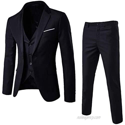 Men's 3 Pieces Suit Slim Fit Wedding Suit Buttons Lapel Blazer Tux Vest & Trousers Business Party Set by 2DXuixsh
