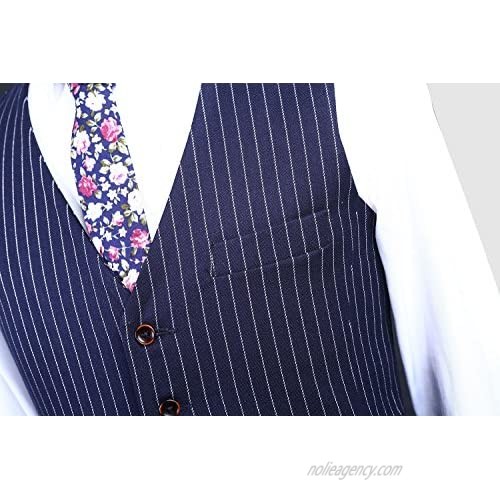 Mens Blue with White Pinstriped Suit 3 Pieces Single Breated Classic-Fit Blazer Waistcoat Vest Pants