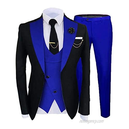Men's Notch Lapel 3 Pieces Men Tuxedo Suit Wedding Royal Blue Men Dress Suits Sets