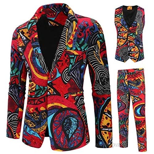 Mens Paisley Suits 3 Piece Print Party Suit Set Slim Fit Tux Dress Jacket Outfit