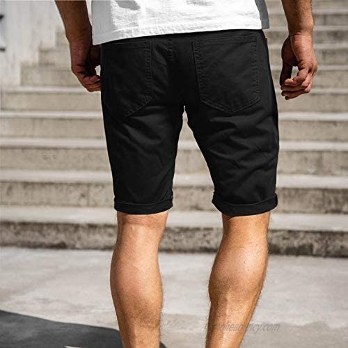 Men's Ripped Hole Slim Fit Denim Shorts Fashion Casual Classic Moto Biker Bermuda Jeans Shorts Big and Tall