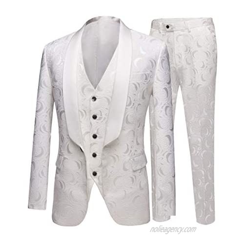 Men's Slim Fit 3 PC Floral Suits One Button Wedding Suits Dinner Suits Blazer Vest Trousers