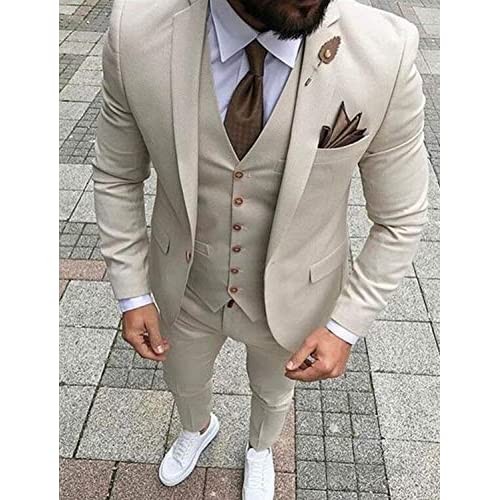 Men's Slim Fit 3 Piece Suit Dinner Tuxedo Wedding Blazer Jackets Vest&Trousers
