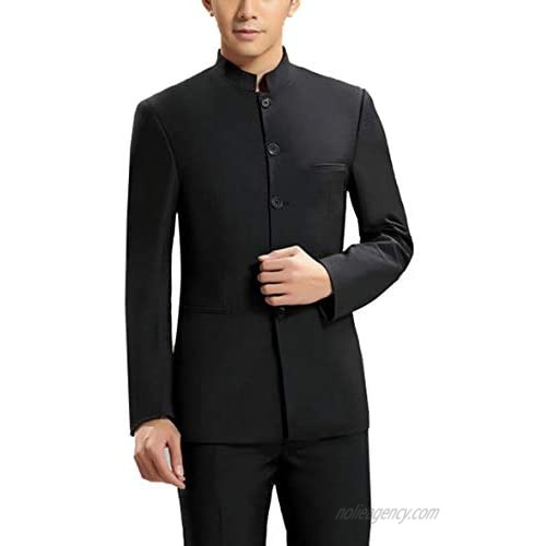 Men's Suit 2 Piece Slim Fit Chinese Tunic Suit Banquet Groomsmen Tuxedos (Blazer+Pant)