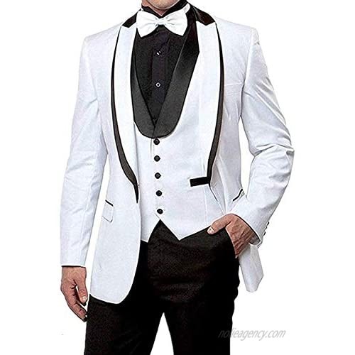 Mens White Tuxedo Suits for Groom Blazer Jacket & Trousers & Waistcoat