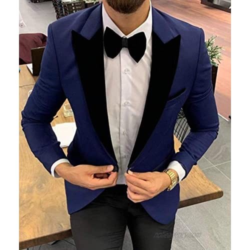 MLAEKT Men's Casual Suits Slim Fit 2 Piece Velvet Notch Lapel Business Jacket Blazer Pants for Wedding Groomsmen