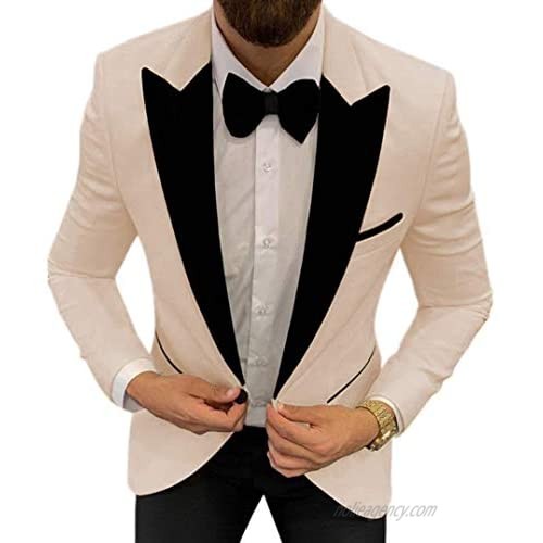 MLAEKT Men's Casual Suits Slim Fit 2 Piece Velvet Notch Lapel Business Jacket Blazer Pants for Wedding Groomsmen