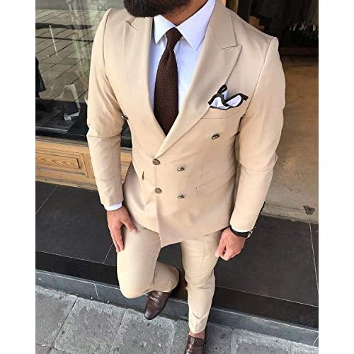 MLAEKT Men's Suit 2-Piece Double Breasted Groom Tuxedos Slim Fit Notch Lapel Tailcoat for Wedding with tie