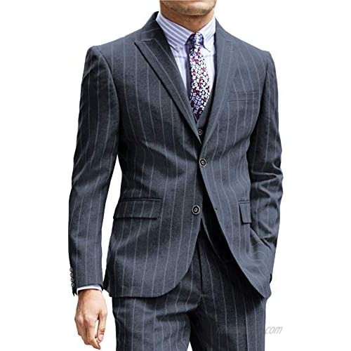 MoranX Fashion Mens Suits Regular Fit 3 Piece TR Wool Wide Stripe Prom Tuxedos Formal Business Blazer+Vest+Pansts