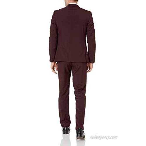 Nick Graham Men's Slim Fit Stetch Finished Bottom Suit Burgundy 46L