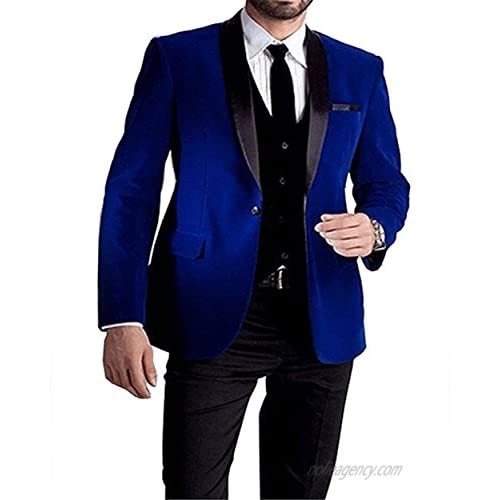 Onlylover Men's 3 Pieces Suit Slim Fit Shawl Lapel One Button Royal Blue Vested Dress Suit Set Jacket Pants Design