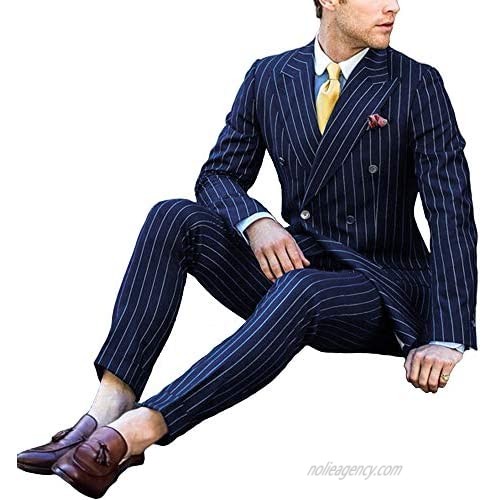 PAISUN Mens Stripe Suits 3 Piece Slim Fit Casual Dress Suit Blazer+Vest+Pants