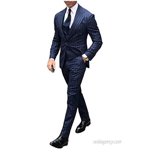 PAISUN Mens Stripe Suits 3 Piece Slim Fit Casual Dress Suit Blazer+Vest+Pants