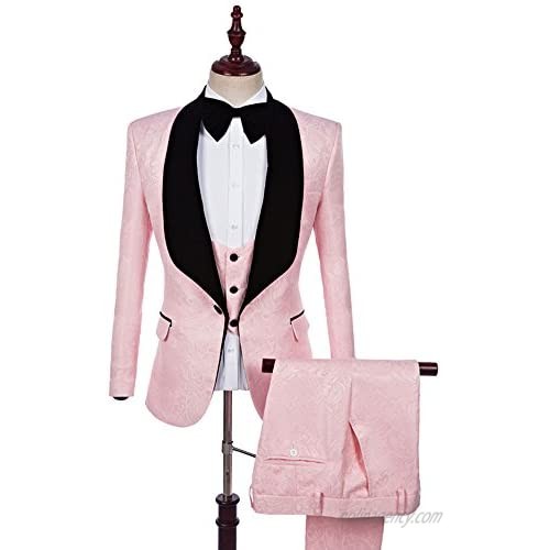 Premium Jacquard Paisley Floral Pattern Slim Fit Tuxedo Prom Wedding Groom Single Breasted Blazer Suits