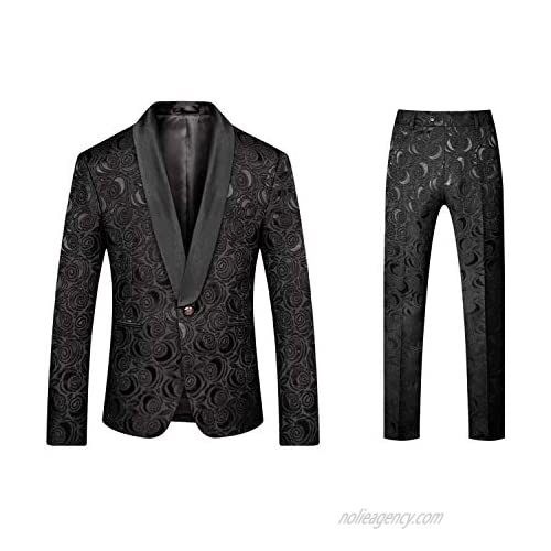 Premium Mens Paisley Jacquard Floral Slim Fit Tuxedos Gents Wedding Groom Suits White Black