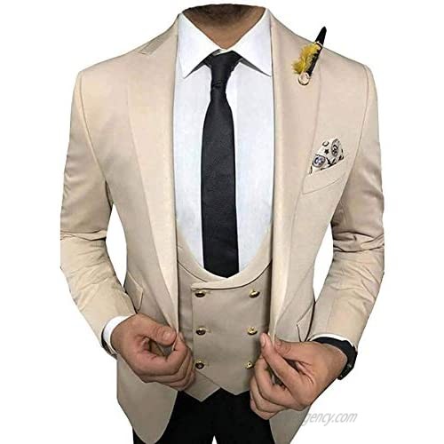 RONGKIM Men's 3 Pieces Slim Fit Formal Business Suit Notch Lapel Blazer Groomsmen Tuxedos for Wedding
