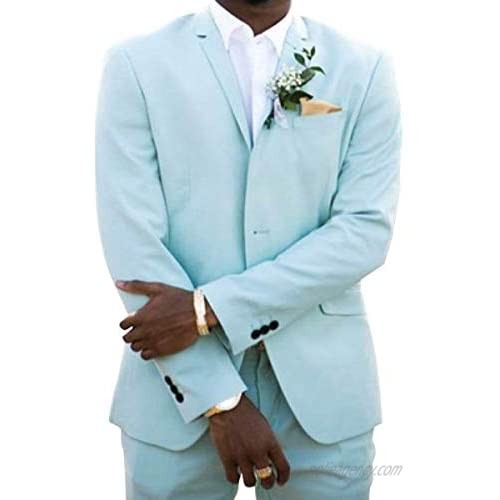 RONGKIM Men's Fashion Mint Green Slim Fit Wedding 2 Pieces Blazer Beach Groomsmen Formal Prom Suit