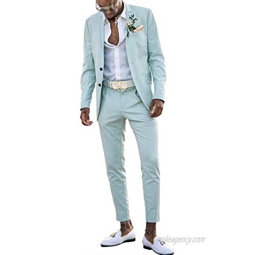 RONGKIM Men's Fashion Mint Green Slim Fit Wedding 2 Pieces Blazer Beach Groomsmen Formal Prom Suit