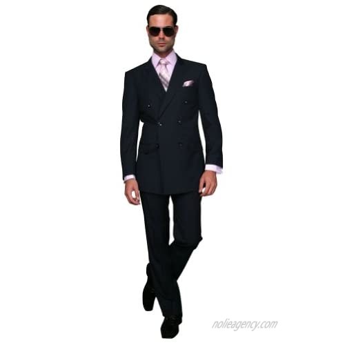 Statement Men's 100% Wool 2pc Double Breasted Suit Formal Business Dress Jacket