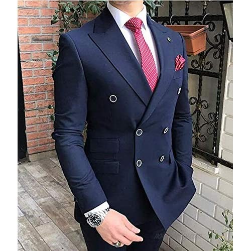 TOPG Men's Wedding Suits 2 Pieces Double Breasted Groom Tuxedos Jacket Pants Prom Suits