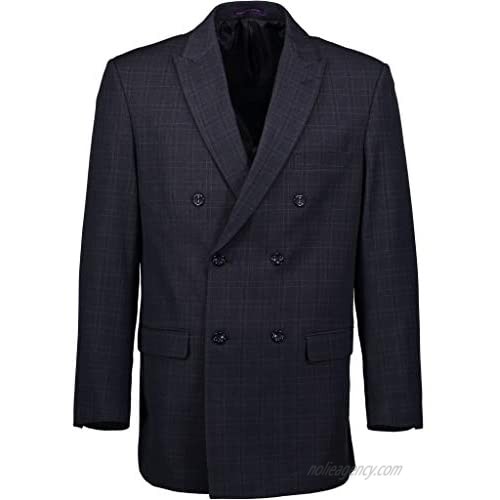 VINCI Men's Windowpane Plaid Double Breasted 6 Button Classic Fit Suit New