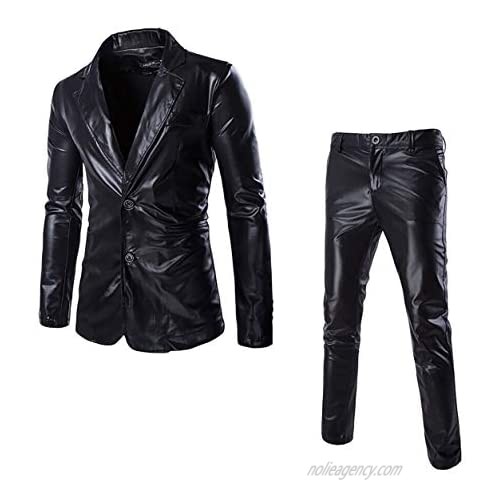 VSVO Men's Metallic 2-Piece Suit Slim Fit Blazer Jacket Pants Party Prom Set