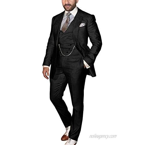 Wemaliyzd Men's Casual 3 Pcs Dress Suit Notch Lapel Blazer Coat Waistcoat Pants