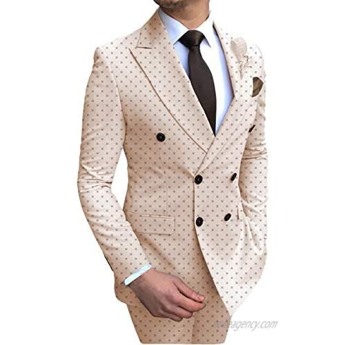 Zeattall Men's Double Breasted Blazer Suit for Wedding Groom Tuxedos 2 Pieces Slim Fit Best Man Suits