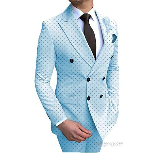 Zeattall Men's Double Breasted Blazer Suit for Wedding Groom Tuxedos 2 Pieces Slim Fit Best Man Suits