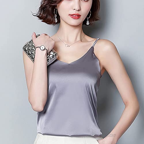 3 Pack Silk Camisoles Tops for Women Satin Tank Top Loose V Neck Breahtable Sleeveless Blouse Tank Shirt