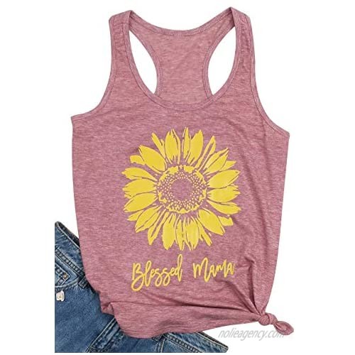 ALLTB Blessed Mama Tank Top Women Sunflower Graphic Mama Gift Cami Tee Vest Summer Sleeveless Vcation Shirt