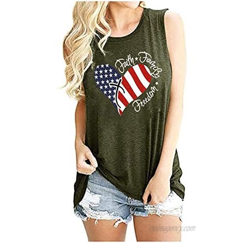 American Flag Heart Tank Tops Women Faith Family Freedom Letter Print Vest 4th of July Sleeveless Casual T-Shirt