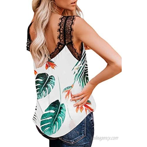 BLENCOT Women Ladies Sexy V Neck Lace Strappy Cami Tank Tops Floral Casual Loose Sleeveless Blouse Shirts