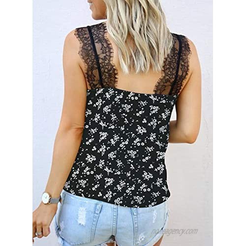 Chase Secret Womens Lace Strap Trim Cami Sleeveless V Neck Tank Tops Casual Loose Blouse Shirts