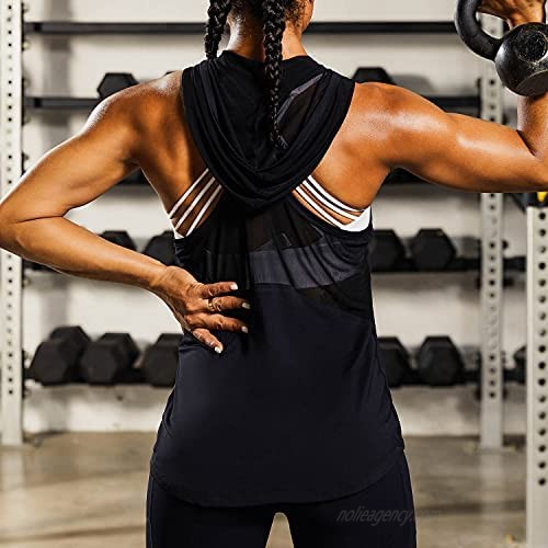 DIRASS Workout Tank Tops for Women Racerback Muscle Tops Mesh Back Sleeveless Hoodie
