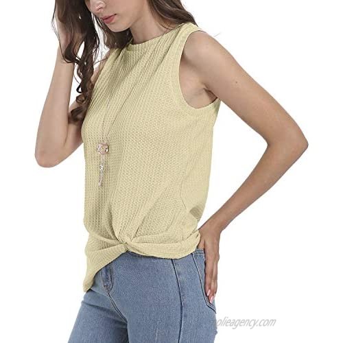 DOUBLEM Womens Casual Tops Waffle Knit Shirts Cute Twist Knot Tank Tops
