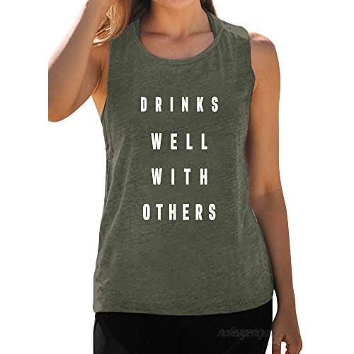 Dresswel Women Letter Print Tank Drinks Well with Others Shirts Casual Pullover