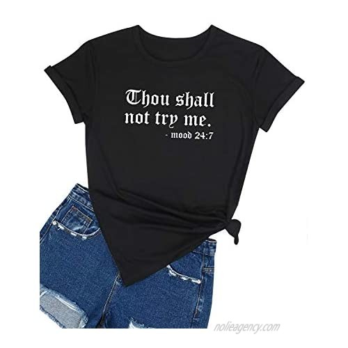 Dresswel Women Thou Shall Not Try Me Shirt Letter Print T-Shirt Funny Tee Tops Pocket Sweatshirt