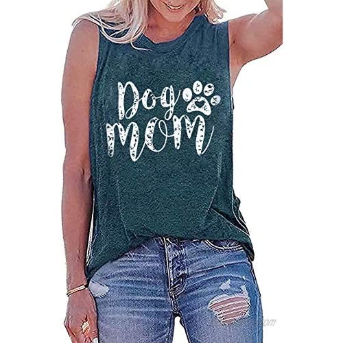 DTRTHGT Dog Mom Tank Tops for Women Casual Summer Sleeveless O Neck Mom Shirt Funny Dog Paw Graphic Tees Vest
