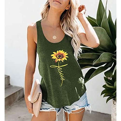 EGELEXY Sunflower Tanks Top Women Summer Cute Graphic Christian Gift Racerback Vest Casual Sleeveless Shirts Top