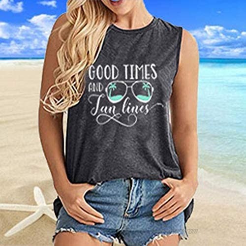 EXMIUN Good Times and Tan Lines Tank Tops for Women Cute Sunglasses Graphic Print Tee Shirts Summer Sleeveless Casual Shirts