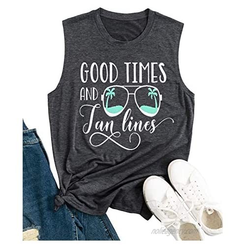 EXMIUN Good Times and Tan Lines Tank Tops for Women Cute Sunglasses Graphic Print Tee Shirts Summer Sleeveless Casual Shirts