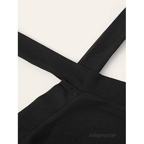 Floerns Women's Casual Striped Criss Cross Sleeveless Rib Knit Halter Crop Tops