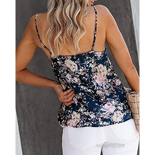 GOORY Womens Summer Floral Cami Shirts Casual V Neck Spaghetti Strap Tank Top