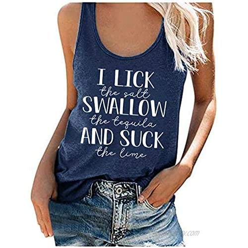 I Lick The Salt Swallow The Tequila and Suck The Lime Tank Top Women Summer Sleeveless Letter Print Graphic Tee