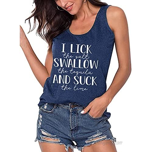 I Lick The Salt Swallow The Tequila and Suck The Lime Tank Top Women Summer Sleeveless Letter Print Graphic Tee